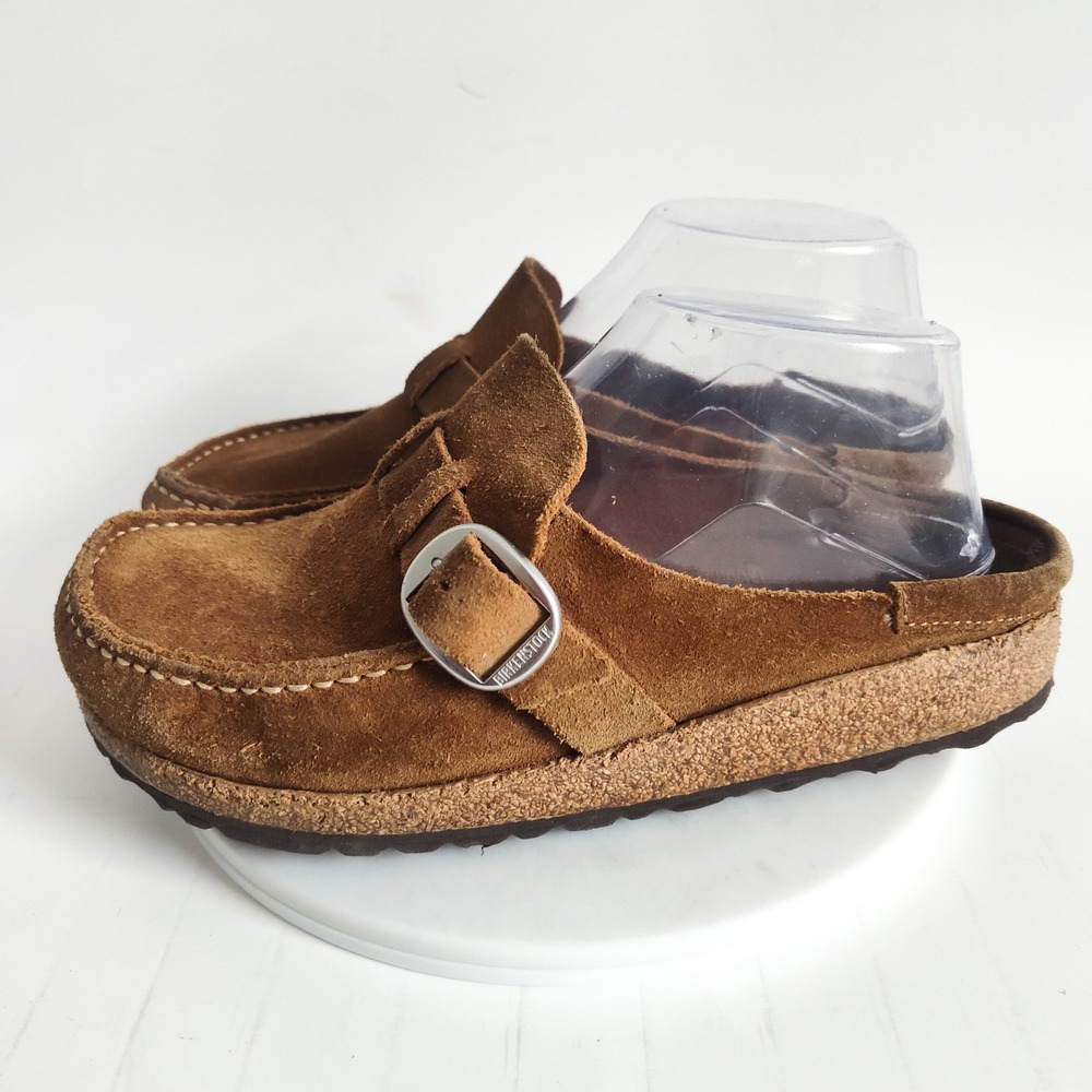 Birkenstock Clog Mules 6 / 37 Buckley Tan Suede Leather Buckle Slip On Shoes - Picture 4 of 8
